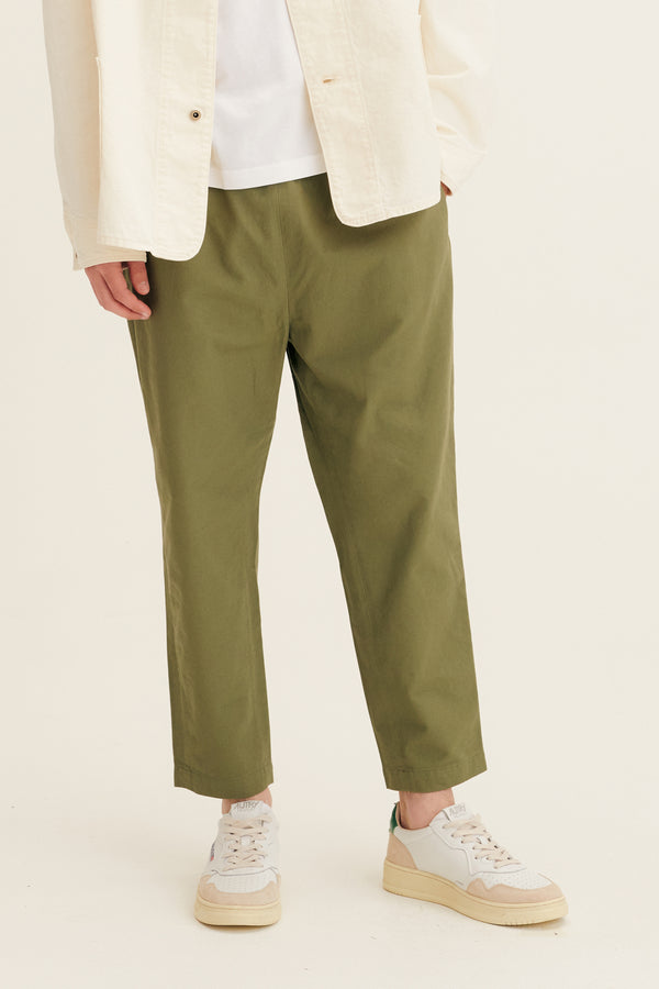 100 Cotton Long Woven Drawstring Pants Olive